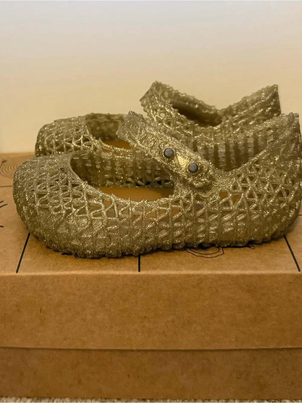 Mini Melissa Gold Glitter Mary Jane Sandals for Kids
